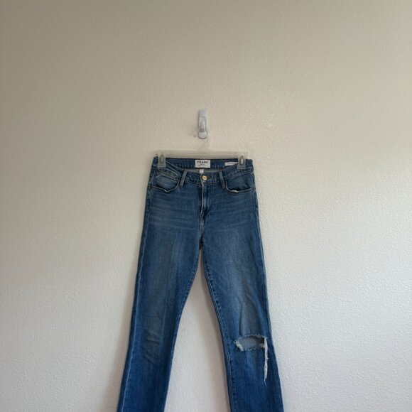 ☀️ FRAME Denim Le High Straight Jeans Size 24 Thistlemore Distressed Medium Wash - Picture 7 of 9